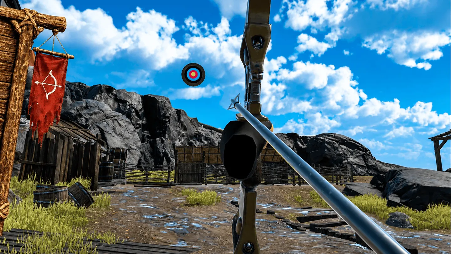 First-person bow aimed at a target in Archery Target