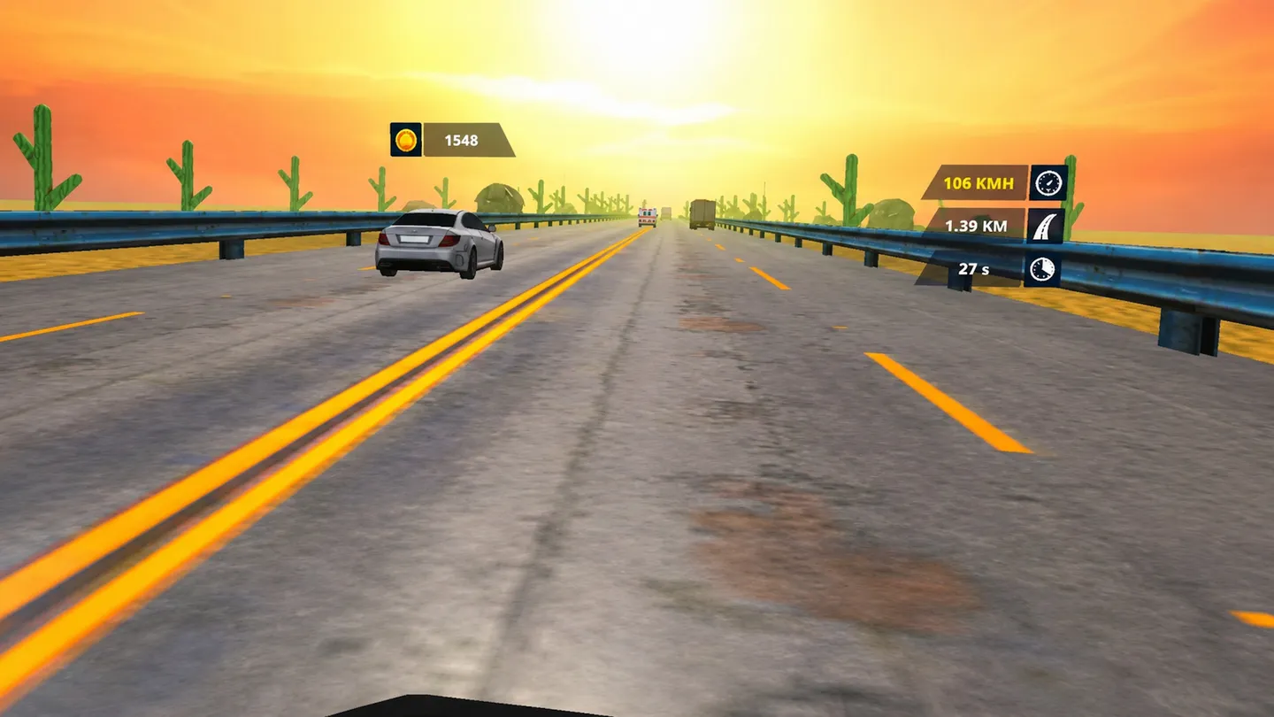 First-person highway racing at sunset in Traffic Moto VR