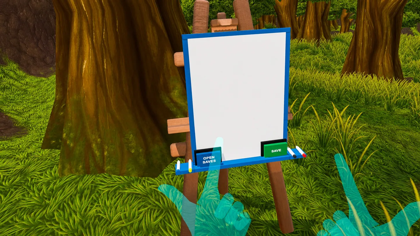 Virtual canvas and drawing tools in a forest in Dream Canvas VR