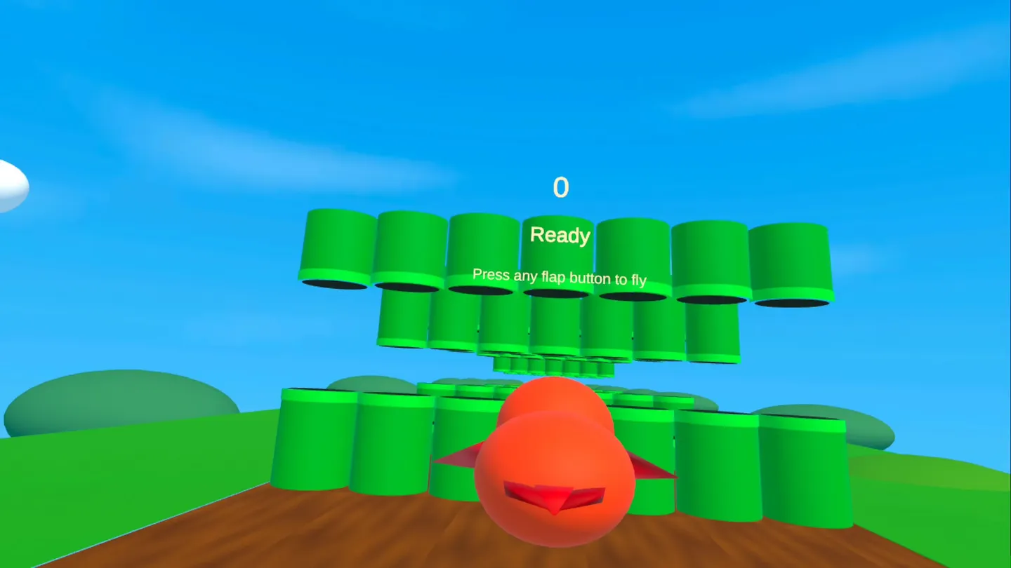 First-person flying bird approaching an obstacle course